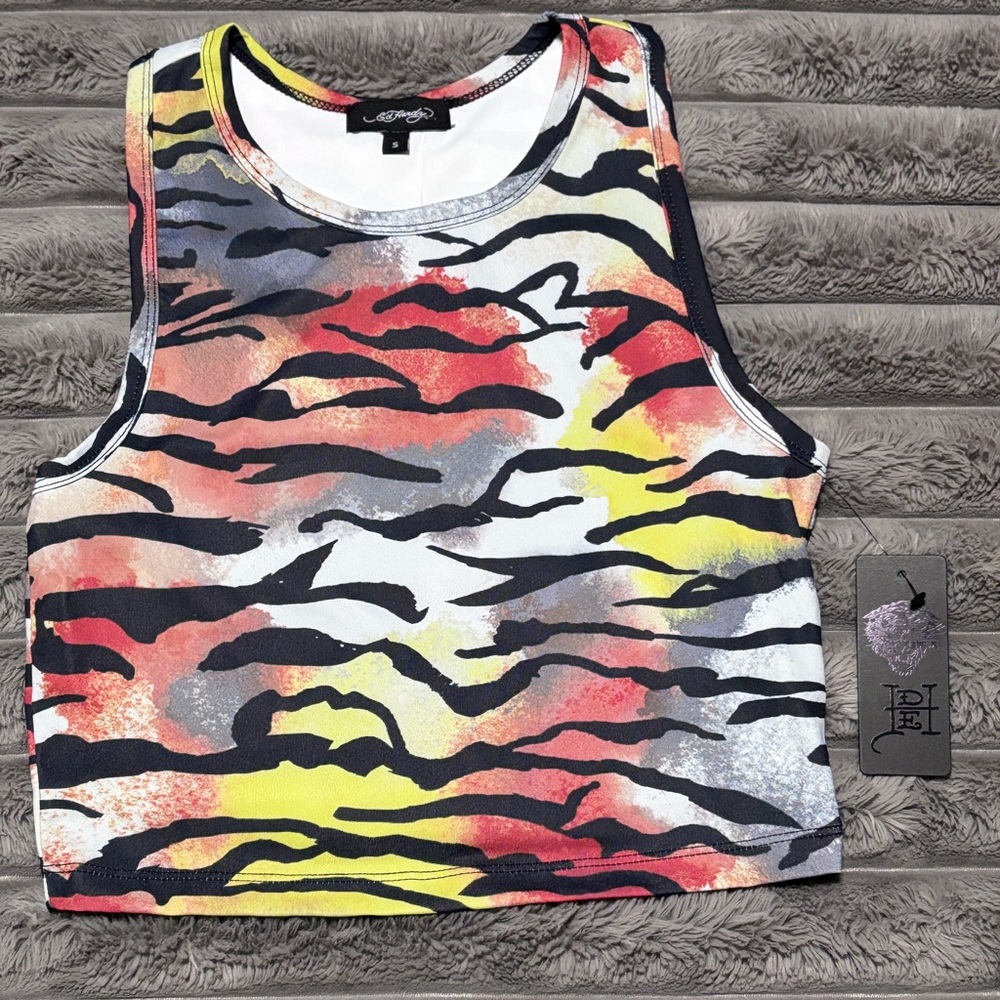 Ed Hardy Tiger Striped Crop Tank in Small